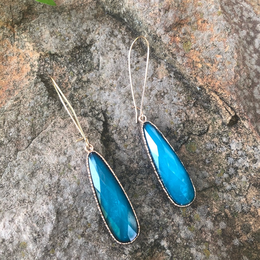 Elegant Gold and Teal Drop Earrings - 3”